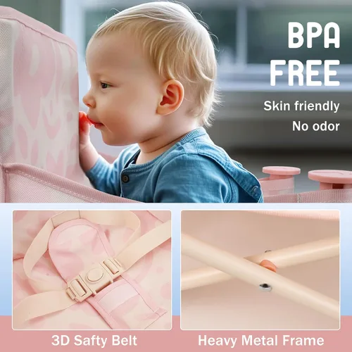 Vista 3 de Tiny Marvels Silla portátil 3 en 1 para bebé, asiento elevado acogedor, asiento para bebé con bandeja, plegable compacto, silla para niño pequeño