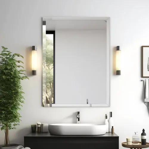 Vista 8 de Espejo rectangular sin marco de 22 x 30 pulgadas, espejo de baño biselado, espejo de pared sin marco con borde biselado de 1 pulgada para tocador