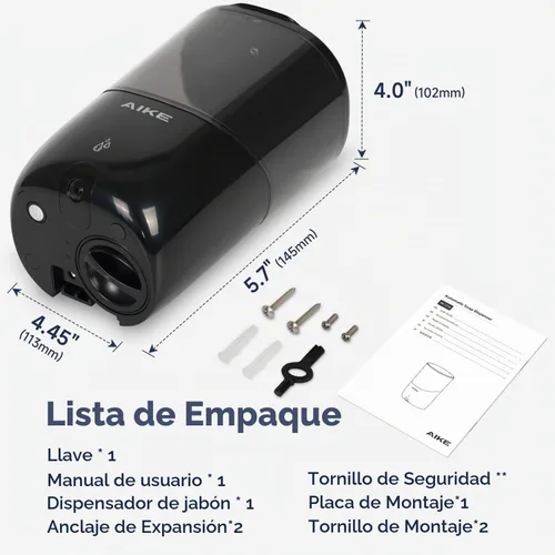 Vista 7 de AIKE Dispensador de jabón automático líquido, energía por 4* pilas AA para Negro