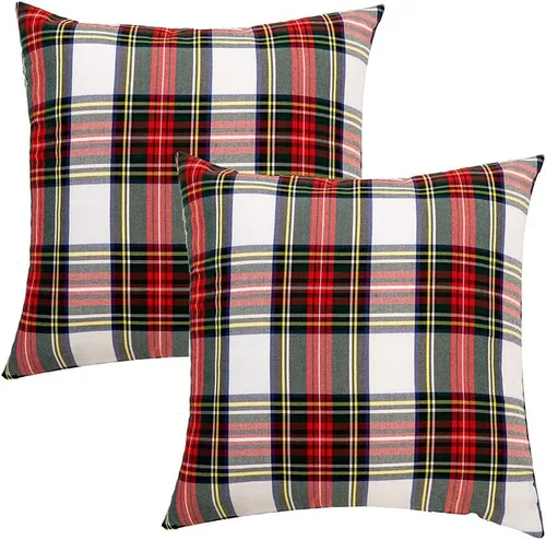 Vista 7 de Paquete de 2 fundas de almohada de cuadros rojos para decoración navideña, fundas de almohada a cuadros de búfalo, fundas de almohada de tartán