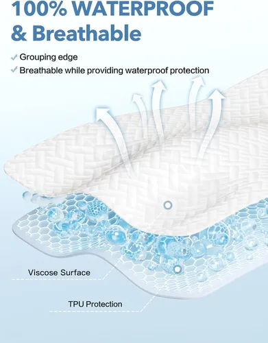 Vista 2 de Protector de colchón impermeable individual, viscosa de bambú de alta calidad, ultra suave, transpirable, sin ruido, funda de colchón ajustable de 8