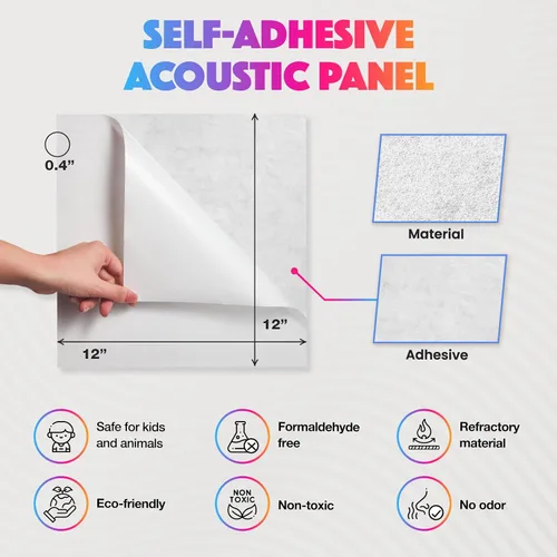 Vista 6 de Paquete de 18 paneles acústicos autoadhesivos absorbentes de sonido, panel de amortiguación de alta densidad, paneles de pared cuadrados
