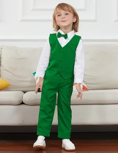 Vista 2 de A&J DESIGN Conjunto de traje de caballero para niños pequeños, 3 piezas, camisas, chaleco y pantalones