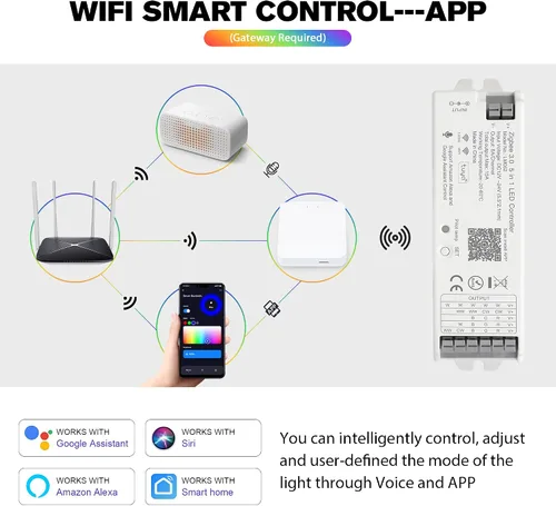 Vista 5 de LM052 ZigBee 3.0 Controlador de tira LED RGB CCT RGBW 5 en 1 regulable compatible con Smart Life APP/Alexa Echo/Google Assistant Home/Siri