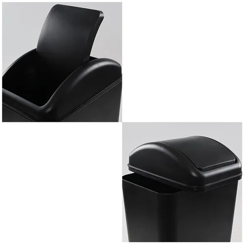 Vista 3 de Vababa Cubo de basura de plástico negro de 3 galones, pequeño cubo de basura delgado con tapa abatible