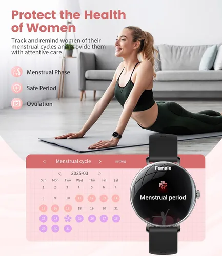 Vista 5 de LIGE Reloj inteligente ultrafino para mujer (respuesta/hacer llamadas), reloj inteligente con pantalla de 1.43 pulgadas con frecuencia cardíaca