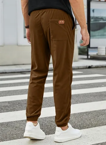 Vista 2 de JMIERR Pantalones de pana para hombre, cintura con cordón elástico, pantalones de deporte cónicos, pantalones cargo pantalones de senderismo
