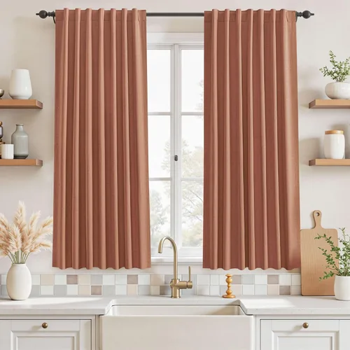 Vista 44 de UHITECH Cortinas opacas de 35 pulgadas de largo para sala de estar, 2 paneles, cortina opaca corta para cocina para ventanas pequeñas, cortinas