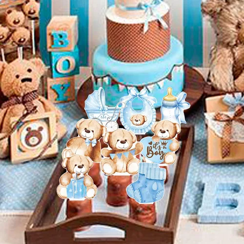 Vista 9 de 48 piezas de decoración para cupcakes con texto en inglés «We Can Bearly Wait» (We Can Wait Cupcake Toppers - Oso de peluche con brillantina)