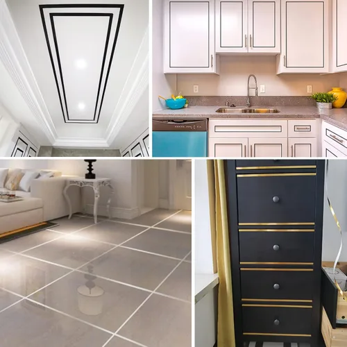 Vista 7 de Azulejos de suelo con líneas de lámina dorada, cinta de espejo metalizada, adhesivo autoadhesivo para azulejos, cinta decorativa impermeable