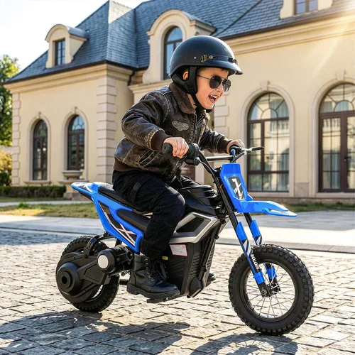 Vista 9 de Winado 24V Kids Electric Dirt Bike, Electric Motorcycle Mini Bike, Blue Azul