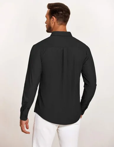 Vista 5 de COOFANDY Camisa casual con botones para hombre, camisa de vestir de mezclilla de manga larga