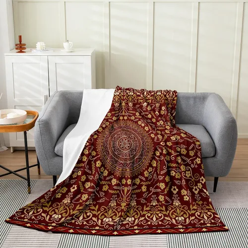 Vista 14 de Erosebridal Manta Bohemia de Tiro 40x50 Pulgadas, Retro Azul Amarillo Degradado Rojo Floral Bohemio Tribal de Vellón, Vintage Antiguo Enrejado