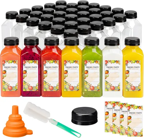 Vista 10 de TOMNK 45 botellas de plástico de 2 onzas con tapas, botellas de chupito de jengibre, recipientes reutilizables transparentes a granel para inyección