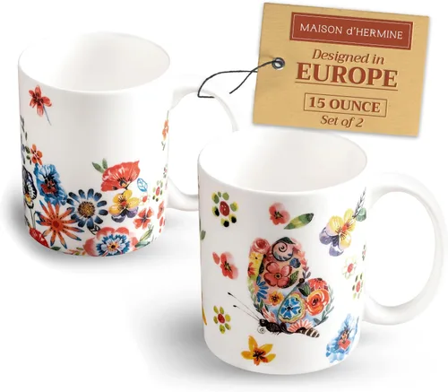 Vista 31 de Maison d' Hermine Taza de café con asas, tazas de porcelana fina de hueso, paquete de una taza de té para bebidas calientes, capuchino, latte