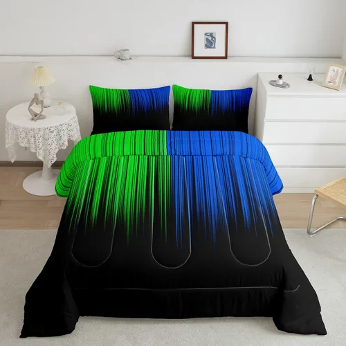 Vista 13 de Feelyou Juego de edredón geométrico degradado para adolescentes, tamaño individual, para niños y mujeres, azul, rojo y negro, juego de ropa de cama