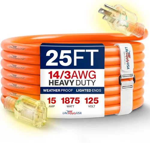 Vista 22 de Cable de extensión SJT de 12/3 300 V con luz LED para uso en interiores y exteriores con enchufe con iluminación LED Amarillo