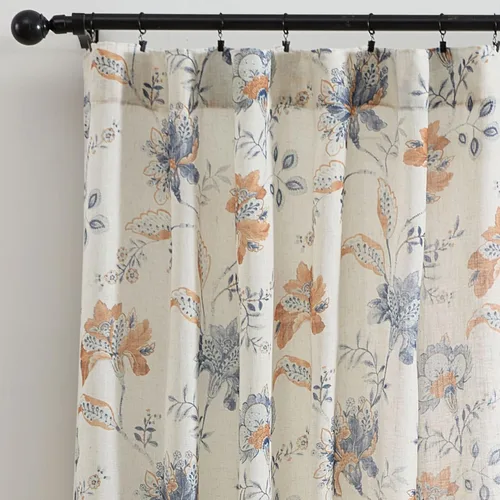 Vista 14 de HLC.ME Brookville - Cortinas de lino con estampado floral, con bolsillo trasero y pestaña trasera, paneles de cortina para dormitorio, comedor