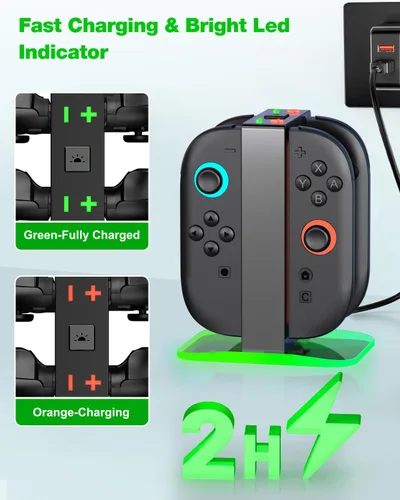 Vista 3 de Base de carga para Nintendo Switch 2 Joy-Con - Base de carga magnética 4 en 1 con luces indicadoras de estadoCarga rápida de 3 horas, cargador