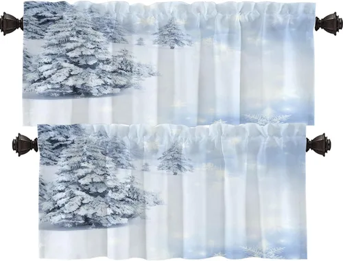 Vista 11 de Shrahala Abstract Colorful Blackout Curtain Tiers, Modern Ative Kitchen Valance Light Blocking Tier Drapes with Rod Pocket, 2 Pack 26 X 24 in