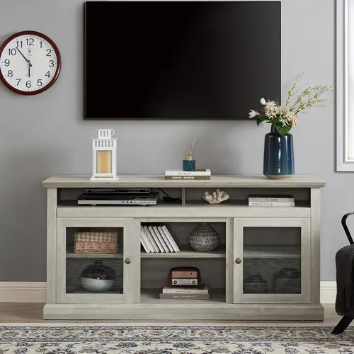 Vista 19 de Farmhouse Classic Media - Soporte de TV antiguo para TV de hasta 50 pulgadas con espacio de almacenamiento abierto y cerrado