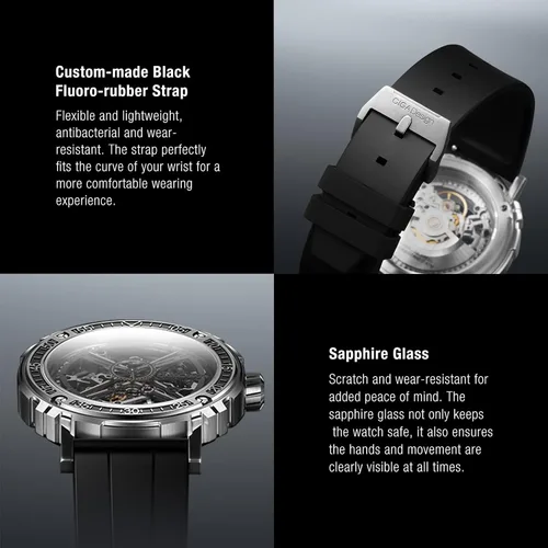 Vista 7 de CIGA Design Reloj mecánico automáticomanual de la serie Magician de acero inoxidable y titanio, funda desmontable de cristal de zafiro, correa