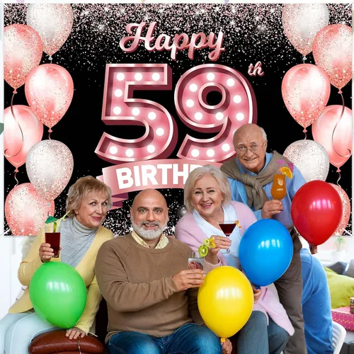 Vista 142 de Cartel de feliz cumpleaños décimo oro rosa, telón de fondo, saludos a 10 años, globos de confeti, decoración temática para niñas de 10 años