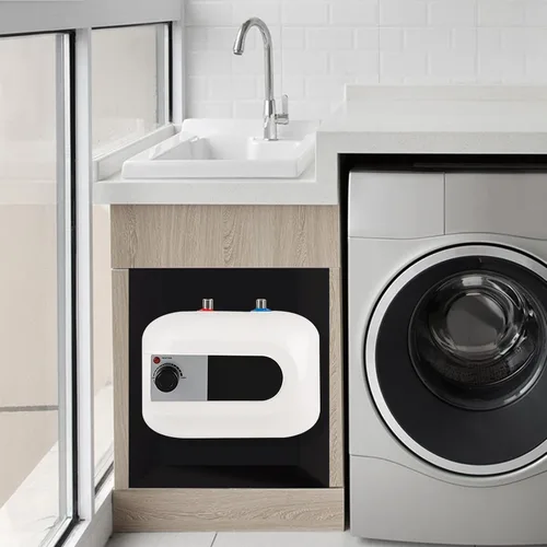 Vista 3 de Calentador de agua eléctrico de mini-tanque, 110 V, 1.6 galones, 1500 W, punto de uso instantáneo, calentador de agua caliente para remolque, baño