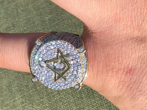 Vista 7 de Anillo masónico de plata 925 para hombre con diseño masónico, tamaños 7-13, anillo de hip hop helado, Metal, Zirconia cúbica