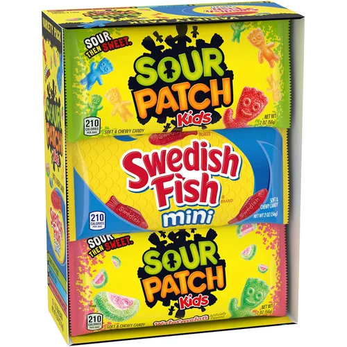 Vista 11 de SOUR PATCH KIDS & SWEDISH FISH Paquete de variedad de dulces suaves y masticables - 18 paquetes individuales de refrigerios
