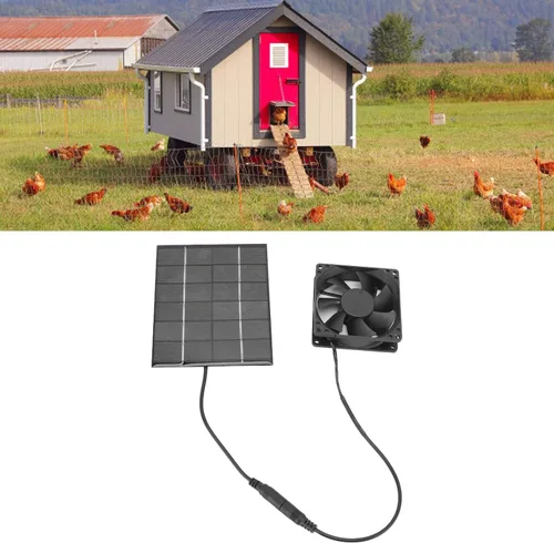 Vista 5 de Kit de ventilador de panel solar, mini ventilador de escape con energía solar, herramienta de disipación de calor para invernadero, gallineros