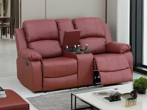 Vista 18 de Sofá reclinable manual moderno, sofá reclinable de cuero de 3 plazas, sofá reclinable de sala de estar, sofá con portavasos y mesa abatible