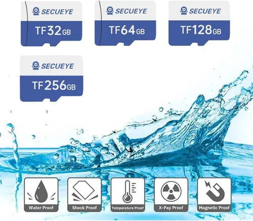 Vista 7 de SECUEYE - Tarjeta de memoria TF de 64 GB clase 10 FAT32 de alta velocidad de lectura/escritura 24/7 grabación para cámara de seguridad Dash Cam