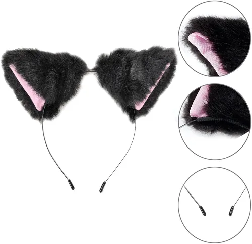 Vista 2 de E-TING - Diadema de pelo largo con orejas de gato para cosplay