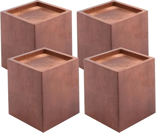 Vista 7 de SINJEUN Paquete de 4 elevadores de madera maciza de 4 pulgadas, elevadores de muebles de madera cuadrada natural, extensores de madera para mesa