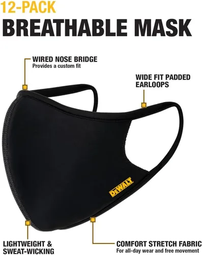 Vista 3 de DEWALT Cooling Black Face Masks, Adjustable Fit & Neck Strap, Breathable Reusable Moisture Wicking, Nose Wire & Ear Adjusters
