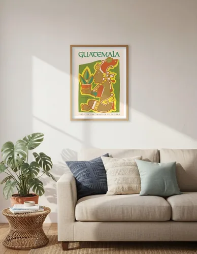 Vista 6 de Guatemala - Yum Kax Dios Del Maiz (señor del bosque) - Dios maya de las plantas y animales silvestres - Póster de viaje vintage c.1980s - Lienzo