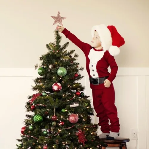 Vista 8 de PRETYZOOM Decoración de árbol de Navidad con estrella brillante, decoración de fiesta de Navidad, recuerdos de fiesta, 7.87 x 7.87 x 1.57 pulgadas