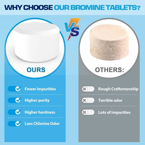 Vista 5 de Tabletas de Bromo para SPA Bañera de Hidromasaje 1lb 50LB Tabletas Bromantes Refuerzo Elimina Bacterias Algas Sensación de Agua Suave Sin Olor a