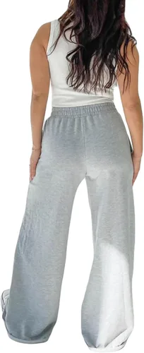 Vista 2 de Pantalones deportivos holgados de pierna ancha para mujer, cintura alta elástica, parte inferior abierta, pantalones deportivos de pierna recta