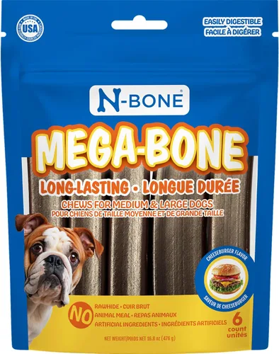 Vista 11 de N-Bone Mega-Bone - Masticables para perros de larga duración, sabor a Mac n' Cheese, 6 unidades, 16.8 onzas