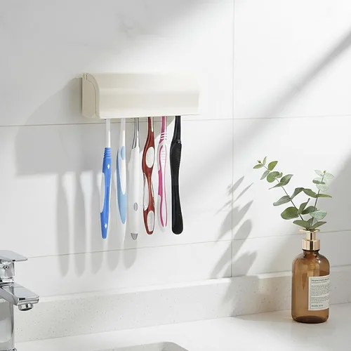 Vista 6 de Linkidea Soporte para cepillos de dientes con tapa para autocaravana, plástico, autoadhesivo, 6 ranuras, soporte para cepillos de dientes compatible