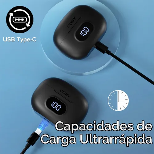 Vista 4 de Auriculares inalámbricos con funda de batería LCD, mini auriculares Negro