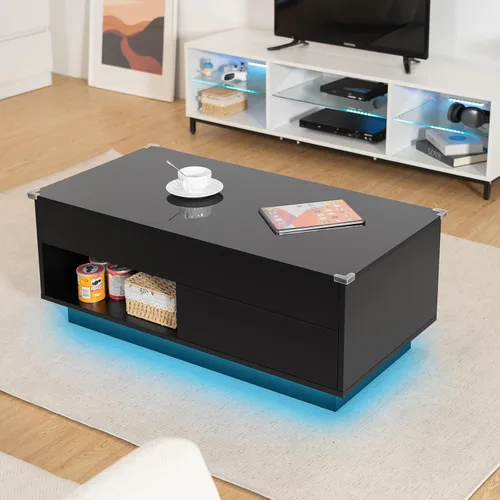 Vista 9 de HOMMPA - Mesa de café con tapa elevable de 40" con almacenamiento, mesa de centro LED moderna de alto brillo para sala de estar, mesa de té moderna