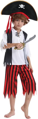 Vista 3 de Disfraz de pirata para niños, disfraz de Halloween, juego de rol con accesorios de lujo, regalos de cumpleaños