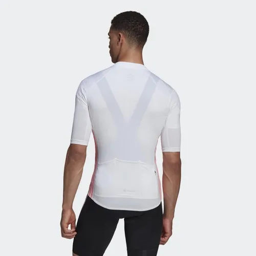 Vista 4 de adidas Maillot de ciclismo de manga corta para hombre, Blancorojo ácido