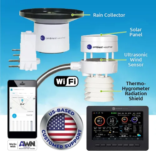 Vista 2 de Ambient Weather Paquete de piscina WS-5000 - Estación meteorológica inteligente ultrasónica para la piscina con monitoreo remoto WiFi y alertas