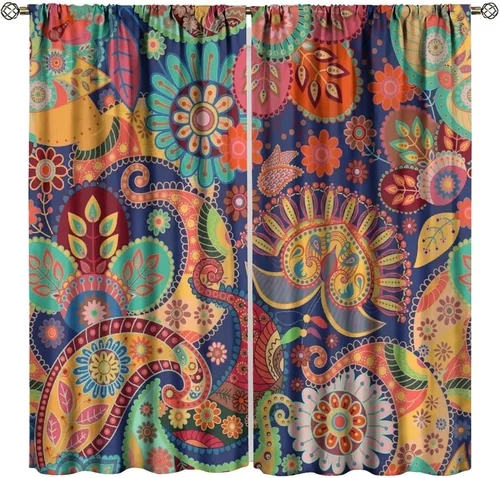 Vista 31 de Cortinas opacas con estampado de flores de cachemira, estampado de cachemira sobre fondo blanco, para decoración del hogar, cocina, restaurante
