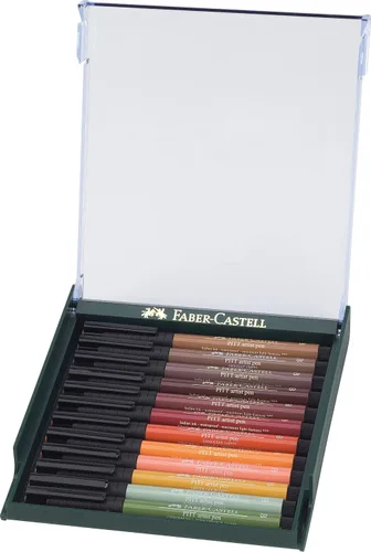 Vista 2 de Faber-Castell Art & Graphic Pitt Artist Pen Brush India Ink Pen, tonos tierra, juego de 12, para arte, manualidades, dibujo, bocetos, hogar