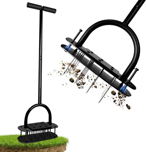 Vista 8 de Manual Core Aerator Lawn Tool, Lawn Aerator Tool with 4 Hollow Tines, Plug Aerator 3-Piece Easy Assembly, 45" Ergonomic Yard Grass Aerator for Lawn